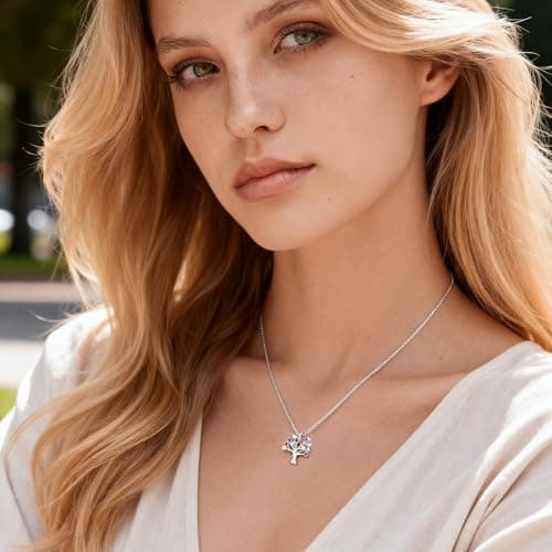 Juvux Tree of Life Pendant Necklace for Women - Colorful Cubic Zirconia Lightweight Charm Adjustable Chain Energy Jewelry Gift with Box for Mother Wife Grandma Daughter Mother Day Valentine Birthday - Thumbnail 4