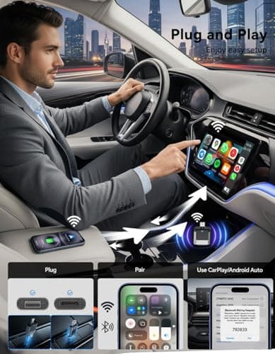Hyphoon Wireless CarPlay and Android Auto Adapter, USB-A and USB-C Dual Connector Version, 2 in 1 Wireless Adapter for Factory Wired CarPlay Android Auto Cars, OEM Control Support - Thumbnail 3