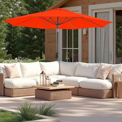 GREFORG 9FT Large Outdoor Patio Umbrella Pool Market Umbrella-UV Resistant, Easy Push Button Tilt and Crank, 8 Sturdy Ribs Heavy-Duty Table Umbrella for Deck, Backyard, Garden(Orange) - Thumbnail 5
