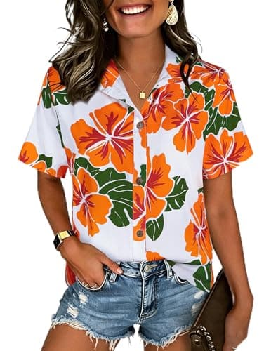 LILYCHIC Womens Floral Hawaiian Shirts Tropical Button Down Short Sleeve Summer Beach Tops Vacation Outfits - Image 1
