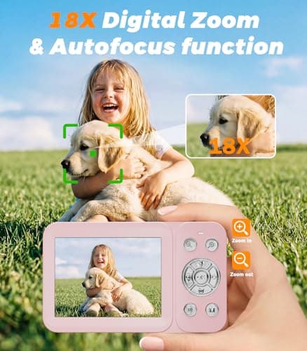 Digital Camera 5K 80MP Point and Shoot Digital Camera for Photography 18X Zoom Anti Shake, Compact Small Vlogging Cameras Dual Screen for Kids Teens Adult Beginner Gifts - Pink - Thumbnail 3