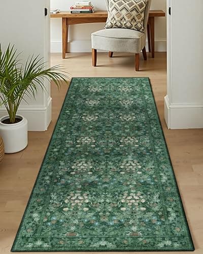 Lunasun Boho Green Long Hallway Runner Rug 2x6 Washable, Farmhouse Floral Botanical Non Skid Kitchen Floor Mat - Vintage Soft Throw Rug for Bathroom, Indoor Entrance, Foyer, Bedroom Bedside, Laundry - Image 1