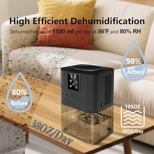 Dehumidifier,MTOX 3L/105 oz (1000 Sq Ft) Small Dehumidifiers for Rooms, Bathroom, RV, Quiet with Auto Shut-Off, Timer, 3 Modes, Removable Filter & Aromatherapy Box, 7-Color LED (Black) - Thumbnail 3