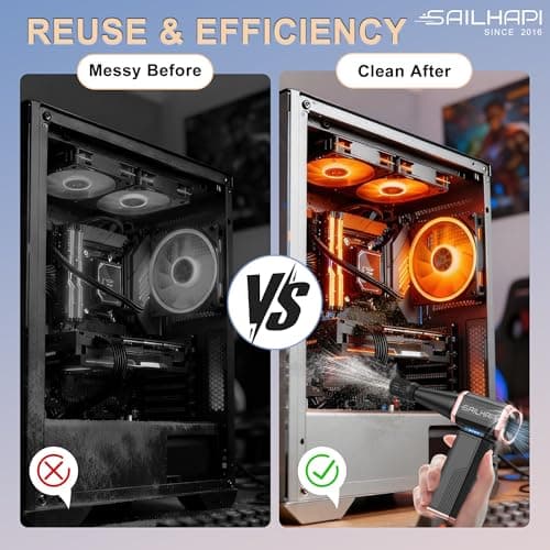 SAILHAPI Electric Air Duster, 300000RPM High-Speed Cordless Blower for Barber with Variable Speed & Brushless Motor, Portable Mini Blower for Keyboard, PC, Computer, Replaces Canned Air, Gifts for Men - Thumbnail 6