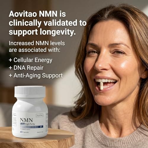 AOVITAO NMN Supplement 500mg Ultra Pure 99.8% | Stabilized Form | Supports NAD+ Production, Cellular Health & Healthy Aging | 60 Capsules - Thumbnail 4