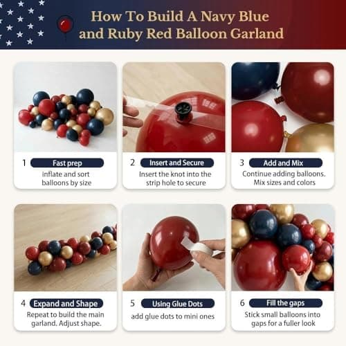 Double Stuffed Red and Blue Balloon Arch Garland Kit, Dark Blue Burgundy Ruby Red Gold Latex Balloons for Graduation,4th of July,Patriotic,Class of 2026,Birthday,Independence Day Father Party - Thumbnail 5