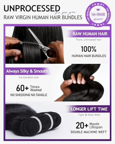 IVA 16A Body Wave Bundles Human Hair, 100% Raw Human Hair Bundles 22 24 26 28 Inch, Triple Lifespan, No Tangle No Shedding, Repeated Washes Maintain Silky Texture - Thumbnail 3