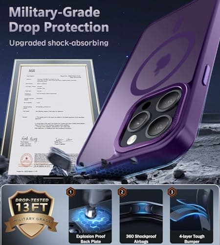 Newfuture Upgraded Magnetic for iPhone 15 Pro Max Case [Compatible with Magsafe] [Mil-Grade Protection], Pocket-Friendly, Slim Translucent Phone Case Cover for iPhone 15 Pro Max 6.7", Deep Purple - Thumbnail 5