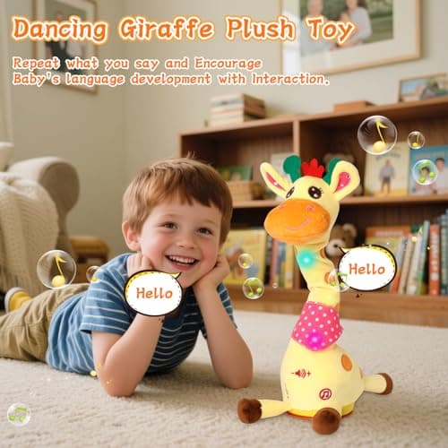 LUKETURE Dancing Talking Giraffe Toy Stuffed Plush, Cute Interactive Talking Giraffe Gift for Girls Boys Kids, Musical Baby Toys Singing 10 Children's Song Repeats What You Say (Dancing Giraffe) - Thumbnail 3