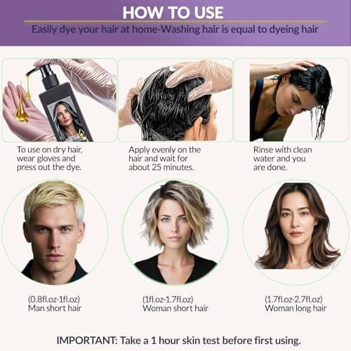 Natural Hair Color Dye Shampoo, Covers Gray Hair Fast with Long-Lasting Color, Plant-Based Formula Repairs Damaged Hair, Gentle on Scalp for At-Home Use, Men & Women(Black,6.7 Fl Oz/200ML) - Thumbnail 5