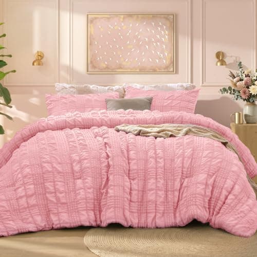 BEDELITE Pink Twin/Twin XL Comforter Set, All Season Luxury Seersucker Bedding Set with Pillowcases, Soft Lightweight Comforter 2 Pieces for Bedroom & Dorm Room - Image 1