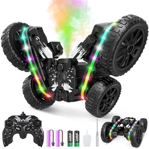 Jimdella RC Cars Toys, 2-in-1 Remote Control Car Transform 4WD with Spray & LED Lights, 2.4GHz Off-Road Stunt Truck for 360° Flips Gift for Boys Age 8-12 (Black)