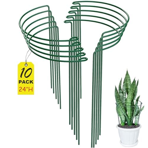 Peony Cages and Supports 24 Inch Tall, Heavy Duty Metal Plant Support Rings for Large Peony Bushes, Hydrangeas & Outdoor Flowers. Half Round Peony Hoops for Potted Plants (10 Pack) - Image 1