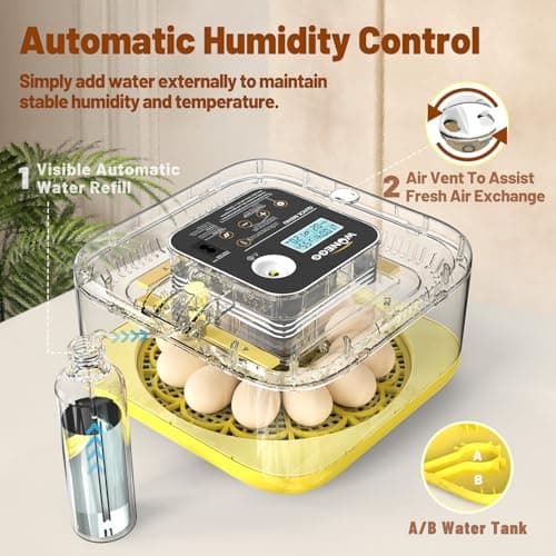 Incubator for Hatching Eggs, 12 Eggs Incubator with Automatic Egg Turning, Temperature & Humidity Control, LED Egg Candler, Incubation Days Display, for Chicken, Duck, Quail, Parrot Bird Eggs - Thumbnail 3