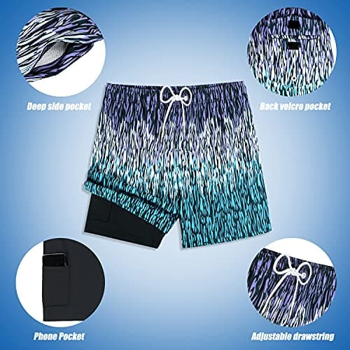 MILANKERR Compression Shorts for Men 5.5 inch Compression Lined Swim Trunks Men (Turquoise Lavender, Large) - Thumbnail 4