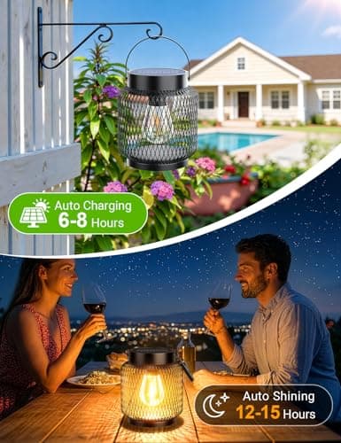 KOOPER Metal Solar Lanterns Outdoor Waterproof, 2 Pack Brighter Hanging Solar Lights for Outside, Up to 15 Hours Modern Hanging Solar Powered Lanterns Lights for Yard Patio Path Tree Garden Decorative - Thumbnail 6