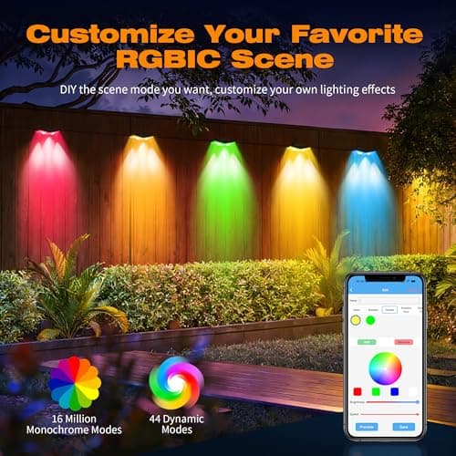 Updated 2026 Outdoor Fence Lights,Smart App&Remote Control 8 Packs Plug-in Color Changing String Lights 50ft with Timer,RGBIC IP67 Waterproof Outdoor Lighting for Deck Backyard Yard Stair Step Railing - Thumbnail 2