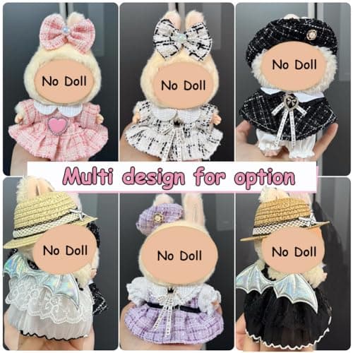 17cm Doll Clothes 2 Set - 6.7 Inches Dark Cute Hat & Overalls Outfit, Suitable for 17cm Plush Dolls, Dress-Up Accessories (Doll Not Included)-Style 4 - Thumbnail 5