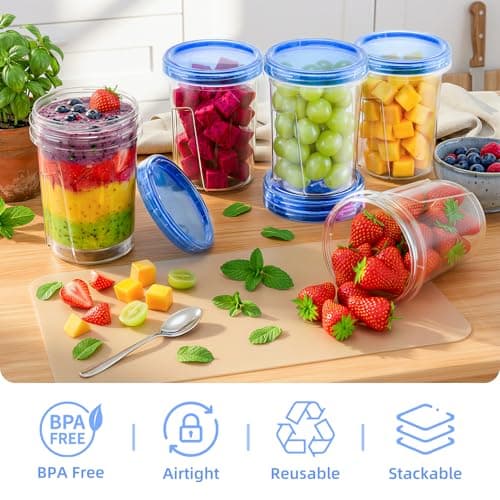 Winproper Freezer Storage Containers, 6 Pack-33 OZ Food Storage Containers with Twist Top Lids, Reusable Plastic Containers with Lids, Soup Containers for Meal Prep, Overnight Oats, Leftovers, Snack - Thumbnail 2