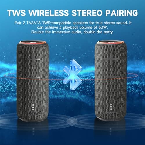 TAZATA 30W Loud Outdoor Portable Bluetooth Speaker, IPX7 Waterproof - Dustproof Wireless Speaker with Mega Bass, 8 - Hour Playtime, TWS Pairing, for Home, Party, Outdoors, Travel - Thumbnail 5