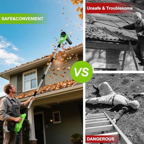 Hooseen Roof Gutter Cleaning from The Ground, 21V Leaf Blowers Cordless with 2 Battery, Adjustable Pole (98inch)3 Speed Modes 500CFM/180MPH for Gutter Cleaner Extension Attachment Kit for Garden,House - Thumbnail 5
