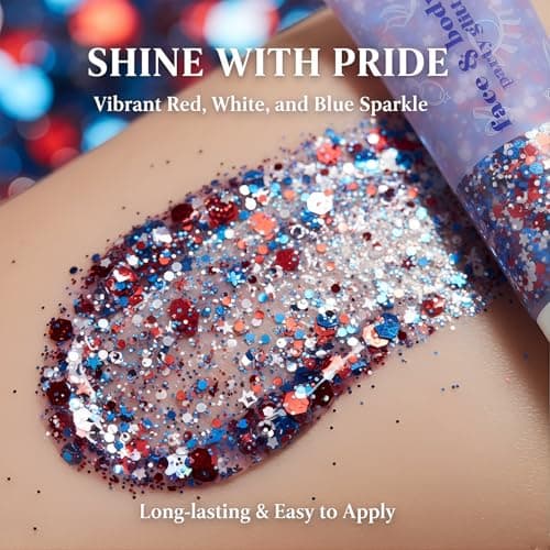 4th of July Body Glitter, 4th of July Glitter Stick, 4th of July Accessories, Fourth of July Outfit Women, Red White and Blue Accessories, Sparkling Makeup for Women, Independence Day - Thumbnail 6