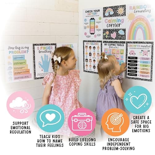 Hadley Designs 9 Calming Corner Posters for Classroom Must Haves - Calm Down Corner Supplies with Emotions Chart, School Counselor Mental Health Poster, Feelings Chart For Kids, Pastel Classroom Decor - Thumbnail 5