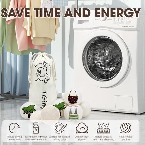 Tging Reusable Wool Dryer Balls, 3.2-inch Handmade Felted Wool Balls (3-Pack), Softens Clothes, Naturally Reduces Drying Time and Static Electricity - Thumbnail 2