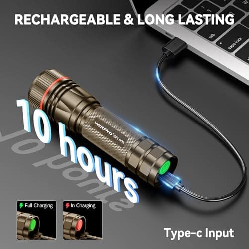 WdtPro Rechargeable Flashlights High Lumens, 2 Pack 10H Long Lasting Super Bright EDC Flashlight, LED Mini Tactical Flash Lights for Camping Emergency, Drop & Water Resistant Brown(Battery Included) - Thumbnail 2