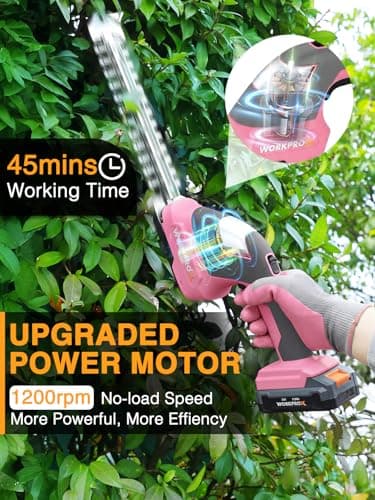 WORKPROX 20V Pink Cordless Grass Shear & Shrubbery Trimmer - 2-in-1 Handheld Electric Grass Trimmer Hedge Shears/Grass Cutter with Tool Bag, Rechargeable Lithium-Ion Battery and Type-C Cable Included - Thumbnail 5