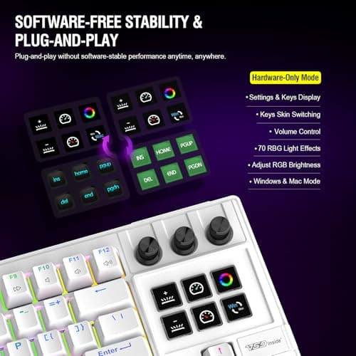 VSDINSIDE K1 Pro Macro Keyboard, Wired Only Full-Key Programmable On-Board Keypad, Custom Gaming Streaming Mechanical Keyboards with Screen & Knob, Gasket, RGB Backlit, Hot Swappable Shortcut Pad - Thumbnail 6