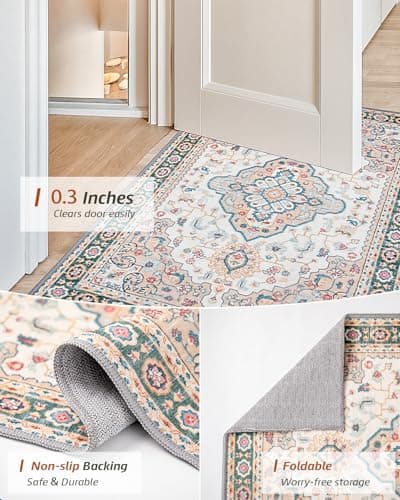 MINIDEAR 2x3 Area Rugs for Entryway Kitchen, Washable Rug Small Rugs for Bedroom Non Slip Vintage Rug with Floral Print Carpet Mat for Home, Khaki - Thumbnail 3