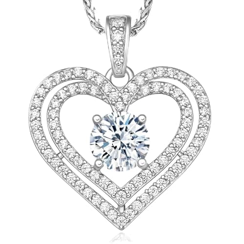 Valentines Day Gift for Wife Moissanite Heart Necklace,18K Gold Plated 925 Sterling Silver Pendant,Waterproof Hypoallergenic Jewelry for Women Anniversary Birthday Christmas Mother's Day (Sliver, Carats, 1) - Image 1