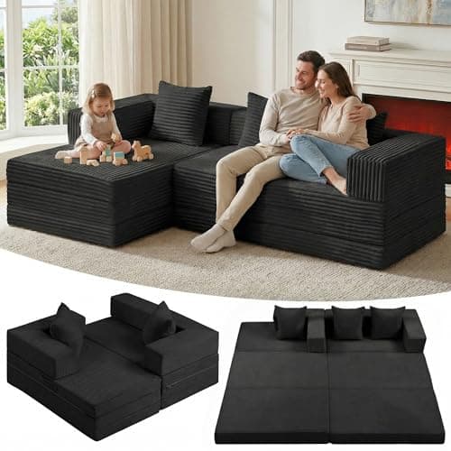 Modular Sectional Sofa, Boneless Convertible Oversized Sleeper Sofa Bed, Modern Tri-Folding Cloud Couch with L-Shape Chaise, Corduroy Futon Couches for Living Room Small Spaces Apartment,No Assembly - Image 1