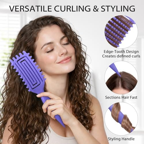 Quenxe Curl Defining Brush, Curly Hair Brush with Vented Design for Detangling and Shaping, Wet & Dry Use, Reduces Pulling for Women and Men (Purple) - Thumbnail 4