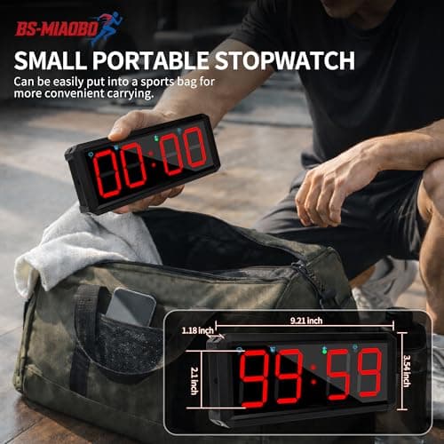 BS-MIAOBO 2.1 Inch LED Gym Clock, Portable Gym Timer, Fitness Timer with Stopwatch, Multi-Mode Countdown Timer with Calendar, 12/24H Clock & Alarm, for Workout, Training, Home and Daily Use - Thumbnail 3