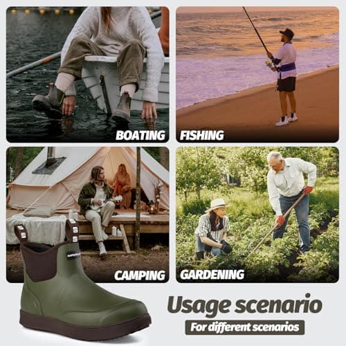 WOVENPAK Deck Boots for Men, Rain Boots Men, Waterproof Fishing Boots, Mens Deck Boot, Anti-slip Rubber Work Ankle Rain Boot Shoes for Outdoor Fishing, Boating, Size 9 - Thumbnail 6