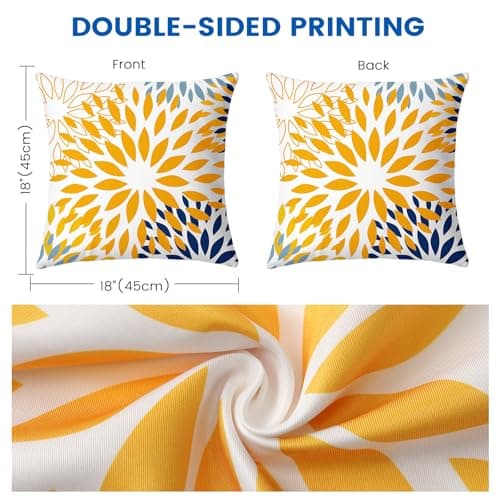 coclothy Outdoor Pillow Covers - Outdoor Pillow Covers 18x18 Waterproof PillowCovers for Patio Furniture Decorative Pillowcases Blue - Thumbnail 6
