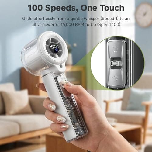 COKUNST Handheld Fan with Mist Spray & 1-100 Speed, Toggle Button & LED Digital Display, 3000mAh USB Rechargeable, 16000 RPM Turbo Mini Fan for Travel Outdoor Camping Makeup Home Office – White - Thumbnail 2