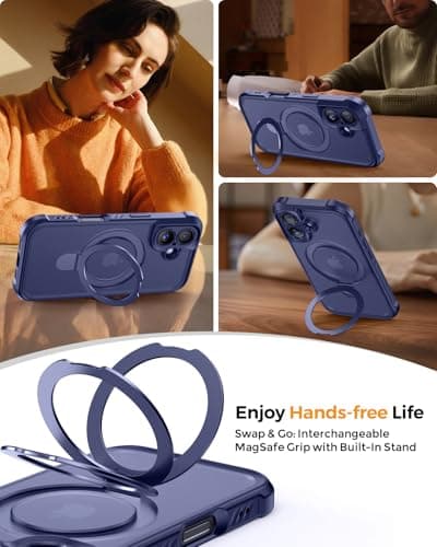 MOCCA Design for iPhone 16 Case with Magnetic Invisible Stand [Full Camera Protection] [Compatible with Magsafe] Military Drop Shockproof Translucent Matte Phone Case Cover 6.1",Deep Blue - Thumbnail 4