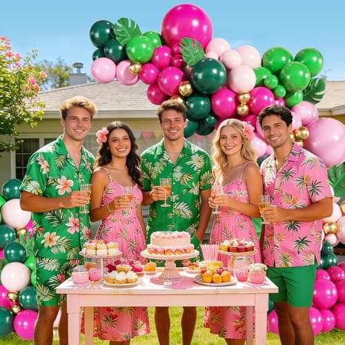 Tropical Flamingo Balloon Arch Kit 149Pcs Pink and Green Balloons Include Hot Pink Macaron Pink Green Gold Balloons with Palm Leaves for Hawaiian Luau Aloha Summer Beach Birthday Party Decorations - Thumbnail 4