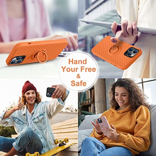 TISOOG Compatible with iPhone 13 Pro Case [Cute Dragon Scale Series] with Soft Anti-Scratch Microfiber Lining & Ring Kickstand,Silicone Full Body Protective Case for iPhone 13 Pro-Bright Orange - Thumbnail 5