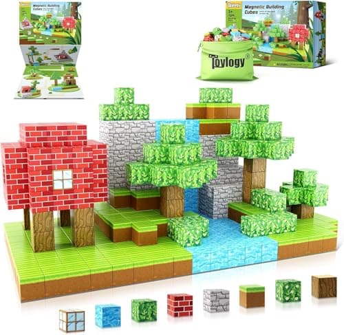 Large Magnetic Blocks 1 inch Magnetic Building Blocks for Kids Age 3-5 5-7 6-8, Magnet Learning Sensory Toys, Game Inspired Building Craft, Holiday Toys Easter Gifts, Mine Magnet World Stacking Cubes - Image 1