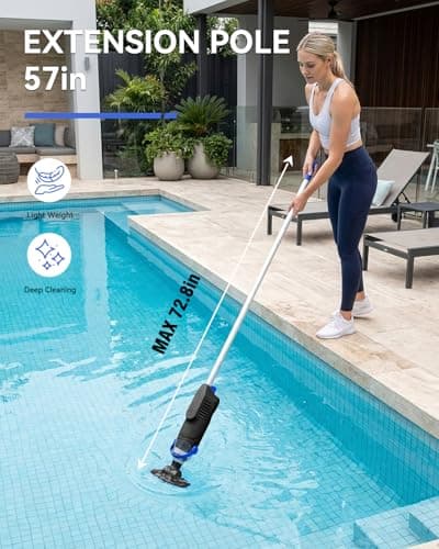 2026 Upgraded Pool Vacuum for Above Ground, 18 GPM Powerful Suction Cordless Pool Cleaner, 60Min Runtime Handheld Rechargeable Pool Vacuum with 3-Head Cleaning System & 300/500 Mesh Filters - Thumbnail 4