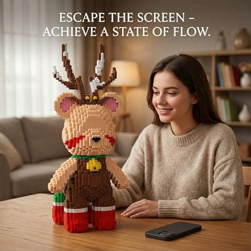 SehrKlug 16.53" Reindeer Teddy Blocks Bear Building Bricks Set, Challenge for Adults, Ages 14+, Collectible Home Decor for Bedroom, Office, or Book Shelf, Keep Busy, Relaxing Activity Gift, Birthday - Thumbnail 5