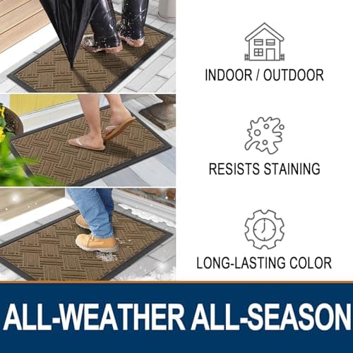 OLANLY Indoor Outdoor Mat, Sturdy Natural Rubber Floor Mat, Non Slip Low Profile Waterproof Doormat, and Stain Front Door Mats, Easy Clean Patio Entrance Mat, 36''x24'', Light Brown - Thumbnail 4