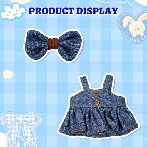 2PCS Doll Clothes Set Denim Overalls Skirt and Striped Shirt Outfit for 15 16 17cm 4 Inch Blind Box Dolls - Thumbnail 5