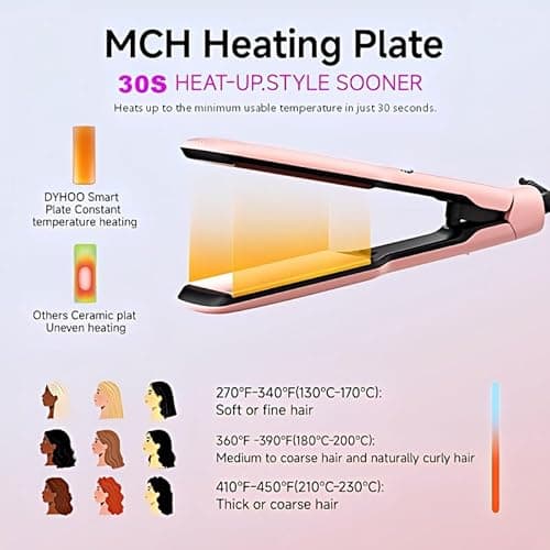 DYHOO Professional Flat Iron, 11 Temp Settings,Wide Hair Straightener, Ceramic Floating Plate with LED Display, Fast Heat-Up, Negative Ion, Auto Shut-Off & Global Voltage, Pink - Thumbnail 6