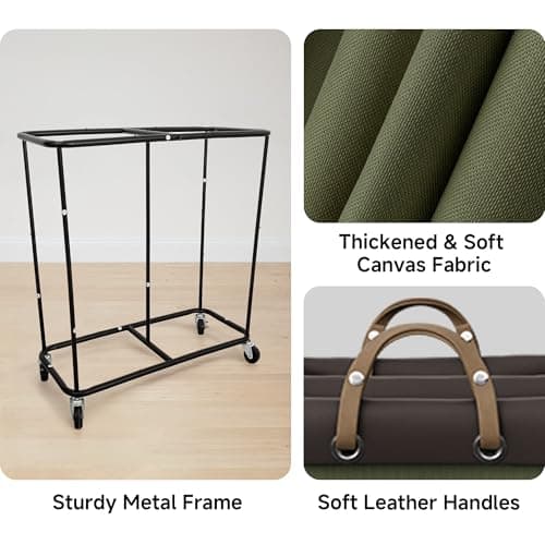 StorageWorks 390L Extra Large Laundry Hamper with Wheels, 2 Sections Laundry Basket with Wheels, Clothes Sorter Cart with Divider for Hotel, Home, Green, 1-Pack - Thumbnail 4