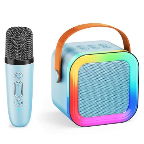 Kids Karaoke Machine Toy for Ages 3-12, Rechargeable Portable Bluetooth Speaker with 1 Wireless Microphone, LED Light Up Voice Changer, Christmas Birthday Gift for Boys Girls Grandkids (Blue - 1) - Image 1